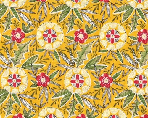 LOVE SANTA, Yellow Green Fancy Floral, Cori Dantini Christmas, Cotton Fabric BTY - Picture 2 of 2
