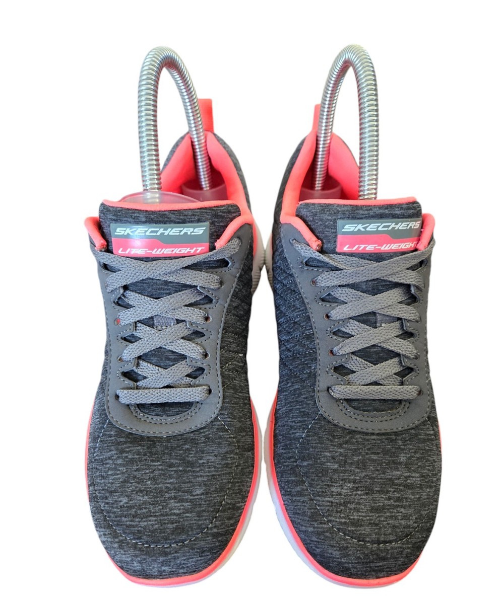 Skechers Womens Flex Appeal Dual Lite Gray Neon Orange Trim Size