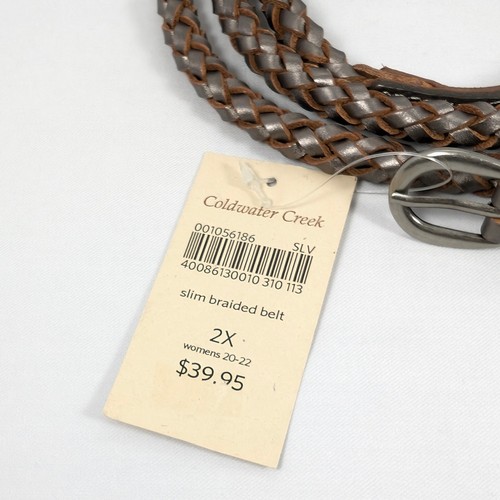 NWT Coldwater Creek Leather Slim Braided Belt Silver Cowgirl 2X Womens 20-22 - Picture 6 of 6