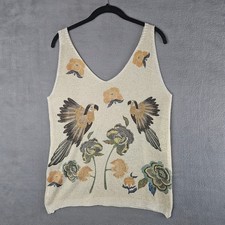 Made In Italy Parrot Floral Knit Tank Top Cream Artwear Boho