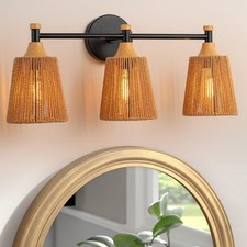 3-Light Farmhouse Bathroom Light Fixtures, Boho Vanity Lights Over Mirror  H...