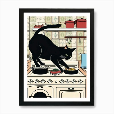 Katze in der Küche 8 Kunstdruck gerahmt Wandbild Poster Leinwanddruck Bild
