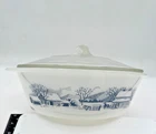 Vintage Glassbake Currier and Ives Milk Glass Casserole Dish With Lid