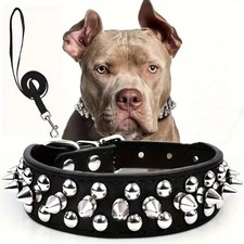 Spiked Dog Collar And Leash Set, Rivet Leather Dog Collar Adjustable Dog Collar