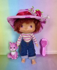 RARE 2003 Bandai Strawberry Shortcake doll with pet cat custard & hairbrush 