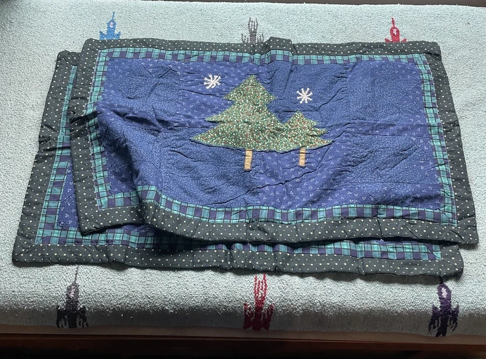 Fundas de almohada acolchadas vintage con retazos Navidad azul verde 38x24 King Cottage Foto 2 de 3