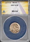 1937-S 5C Indian Head Buffalo Nickel MS 64 ANACS # 7622373 + Silver Bonus