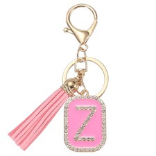 Initial Letter Keychain Crystal Alphabet Letter-Z Keychain with Tassel Pink