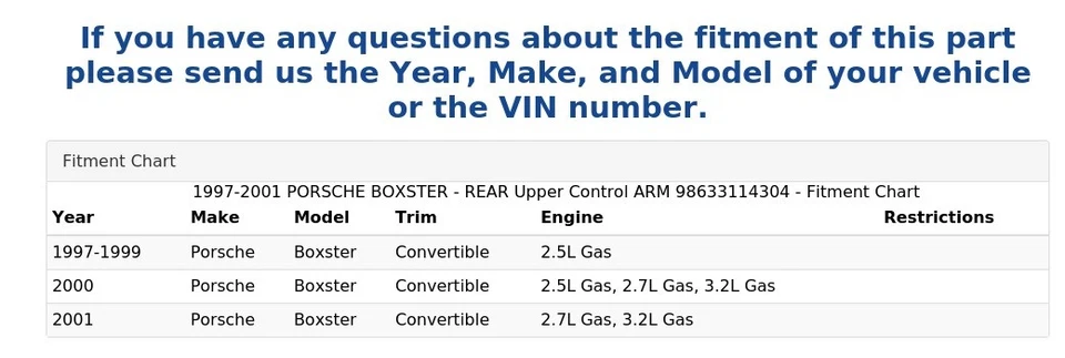 1997-2001 PORSCHE BOXSTER - REAR Upper Control ARM 98633114304 - image 4 of 4