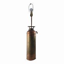 Antique Copper Brass “Alert” Fire Extinguisher Converted Lamp Display Decor