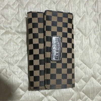 GIOBAD  Trifold Wallet Brown/Black Check Pattern w/ ID Window Card Slots