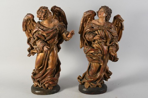 P89C11- Paar Barock Engel Holz geschnitzt und gefasst 18. Jh - Bild 1 von 12