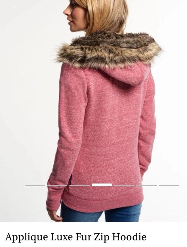 Superdry Mujer Sudadera con Capucha - Talla M - Rosa Cremallera Informal Piel Sintética Capucha Algodón Suéter Foto 4 de 4