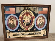 1937 UNION IS STRENGTH - STEEL WORKERS-ROOSEVELT-JOHN LEWIS - FRAMED POSTER