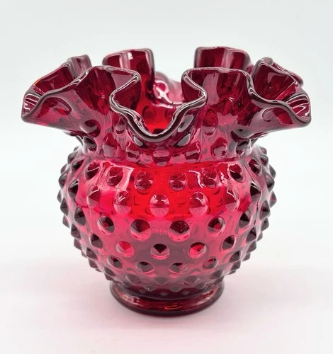 Fenton Hobnail Amberina Bowl Vase