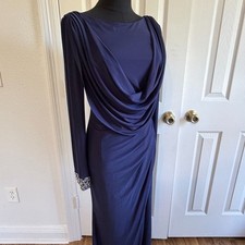 NWT Vince Camuto navy drape dress long sleeve formal evening gown sz 6 MOB