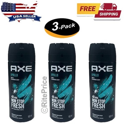 (3 Pack) Axe Apollo Deodorant Body spray Men Body Spray 150ml /5.07 fl oz - New