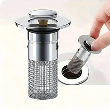 2-Pack: Pop-Up Bathroom Sink Stopper with Stainless Steel Drain Filter and Hair
