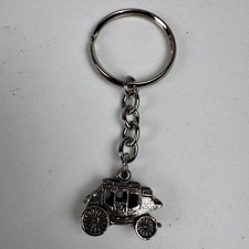 Vintage Wells Fargo Stagecoach Pewter Metal Keychain Ring Collectible Souvenir