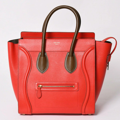 CELINE Bag Handle Luggage Mini Micro Shopper Leather Red Brown