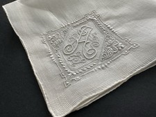 A Vintage White Linen Hankie Monogram A Madeira Hand Embroidery Wedding NOS Tag