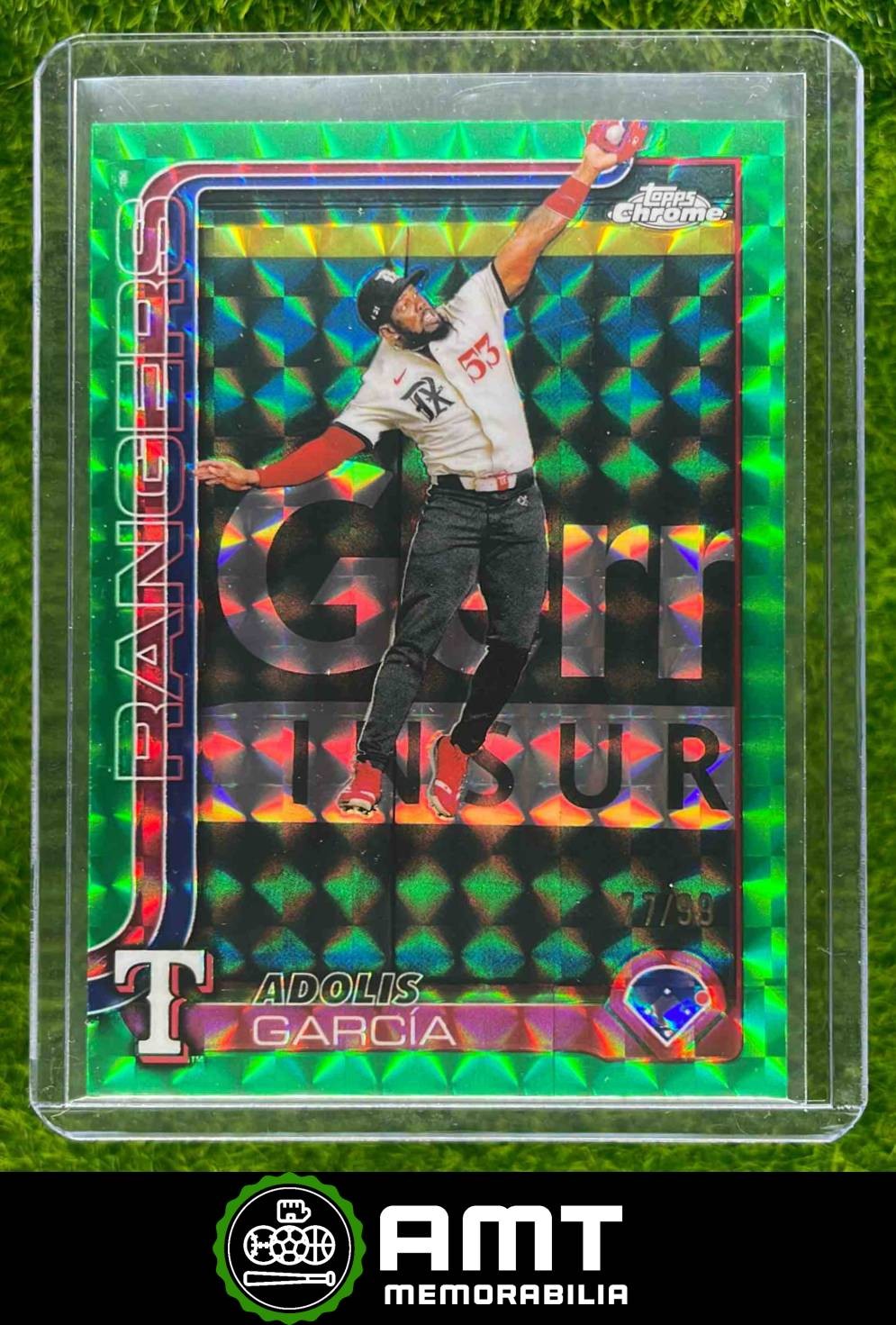 2025 Topps Chrome #293 Adolis Garcia Green Geometric 77/99 Texas Rangers