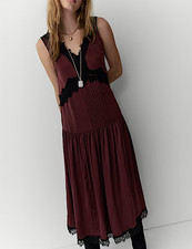 RRP£55 NEW Lace Detail Waist Dress Burgundy in size: 8 regular , 14 regular