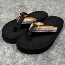 Teva Mush II Black Multi Color Stripe Flip Flop Sandals Kids Size 3 Beach Thongs