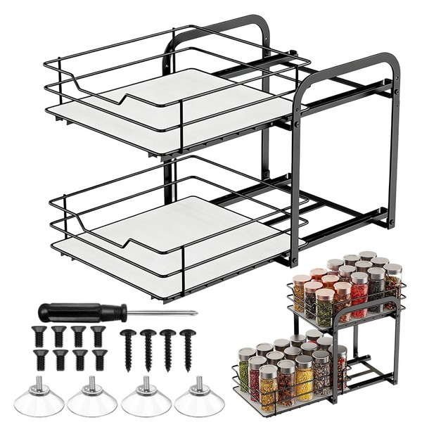 2 Etagen GewüRzregal Ausziehbar HöHenverstellbar KüChenschrank Organizer Schwarz-image