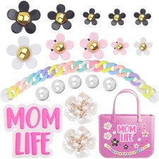 19pcs Flower Pearl Chains Charms for Bogg Bag Momlife Decorations DIY Accesso...