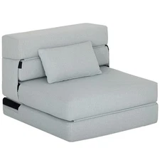 HOMCOM Folding Sofa Bed, Sleeper Chair with Pillow, Light Gray