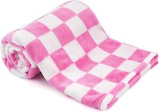 Plush Checkered Baby Blanket for Boys Girls Nursery, 30" 40" Warm Pink white