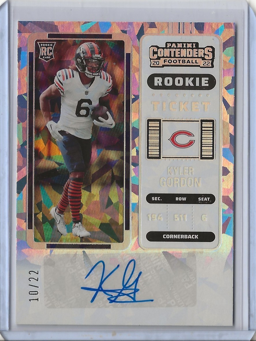 KYLER GORDON 2022 Panini Contenders RC Rookie Ticket Cracked Ice Auto /22 Bears