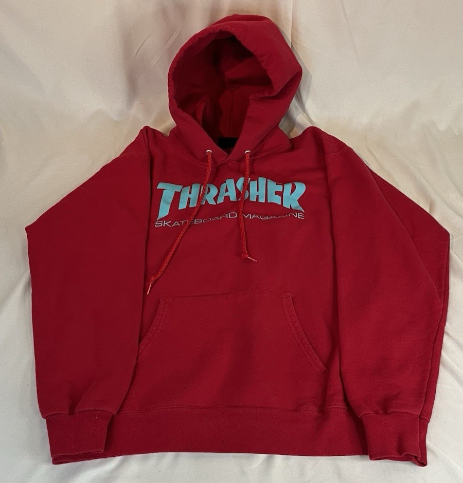 Thrasher Long Sleeve Pullover Hoodie Size S Graphic Logo Red/Teal Skatewear