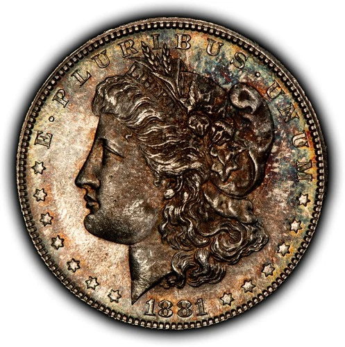 1881-S $1 Morgan Silver Dollar - PQ Rainbow Toning - BU - SKU-D7012