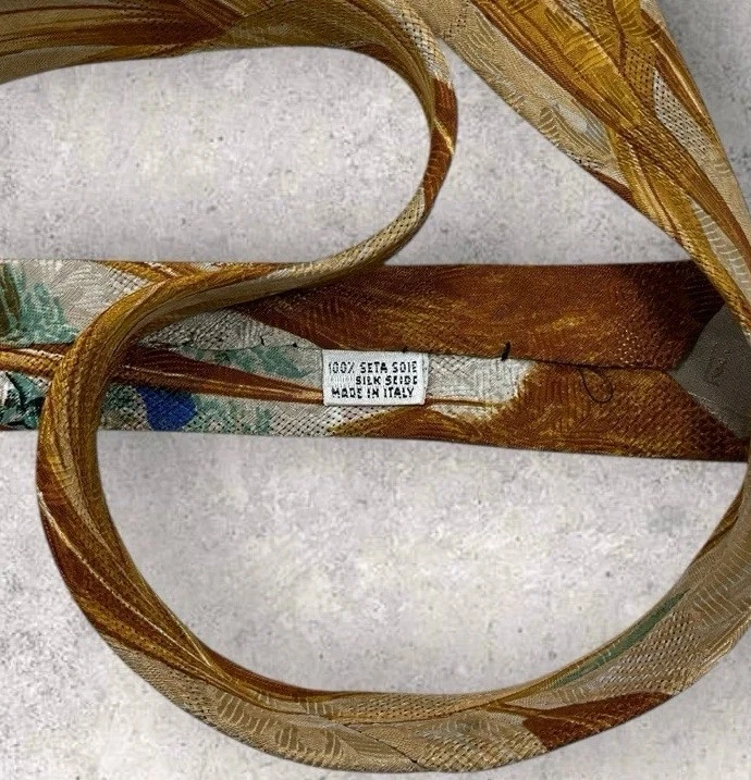 NUEVA CORBATA LUCIANO SOPRANI Para hombres 100% Seda LUJO Corbata Marrón Verde Arte W:4" Foto 4 de 4