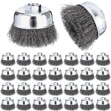 30 Pack 3 Inch Coarse Crimped Wire Cup Brush for Angle Grinder, 58-11 Threaded A
