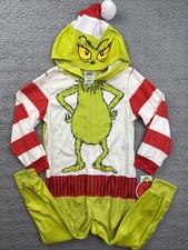 Komar Kids One Piece Pajamas Youth XS 4/5 Grinch Fleece Hooded Zip Christmas