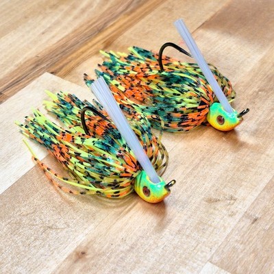 Weedless Bass Fishing Swim Jigs Fire Tiger w/ 3D Eyes 2 Pack-Hand Made