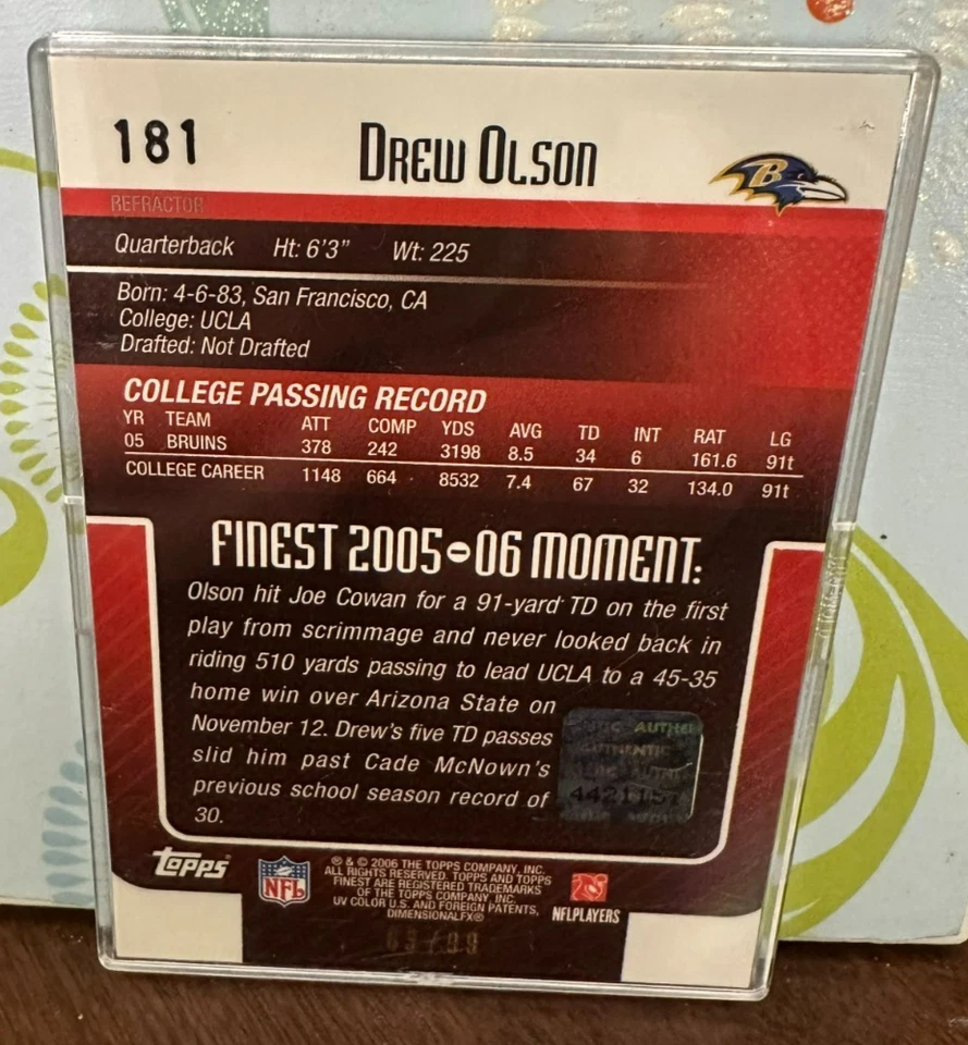 2006 Topps Finest - Drew Olson #181 Black 63 /99 (RC) - Image 2 of 3