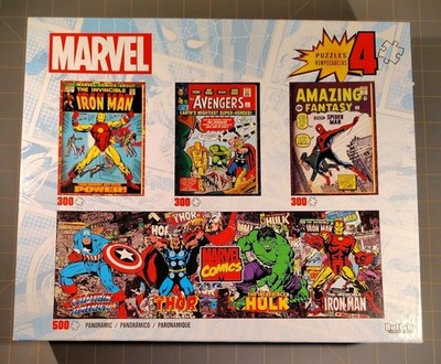Marvel Comics 4 in 1 Puzzle Set Buffalo Games Classic Covers with Poster