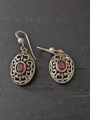 925 Sterling Silber Granat Ohrhänger/Ohrhänger Vintage Boho Ethno Stil