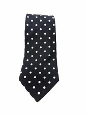 Polo Ralph Lauren Made In Italy Allover White Spotted Black Twill Silk Tie