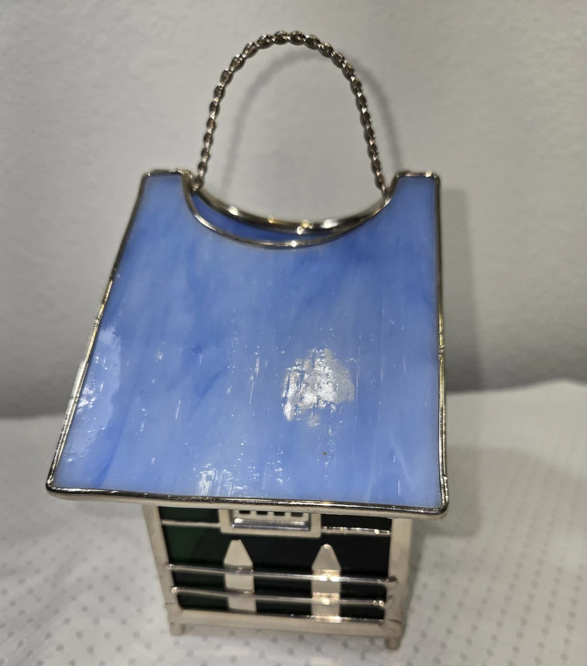 Linterna de vela azul verde para casa de pájaros de 6" x 7,5" x 4" cuelga o se sienta Foto 4 de 4