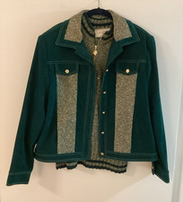 ST JOHN SPORT Size M 1/4 Zip Knit Cardigan Sweater w/ matching jacket Green