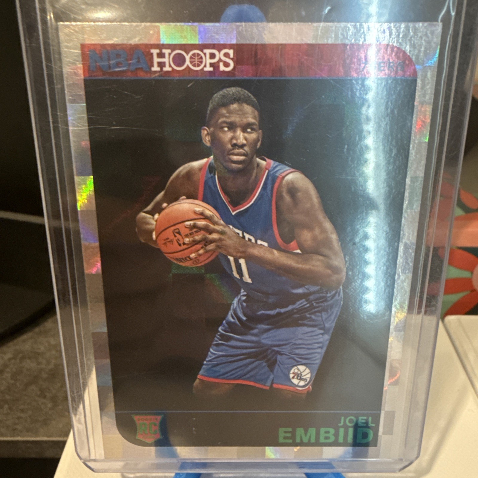 2014-15 NBA Hoops Joel Embiid 76ers Green Rookie Checkerboard Foil RC #263