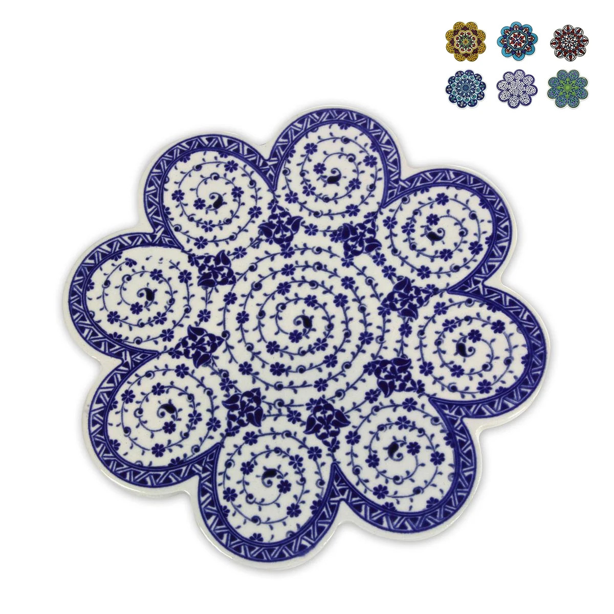 Dessous de plat Vala en céramique peinte à la main 18,5cm bleu et blanc