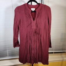 Old Navy $39 XS Burgundy Berry Long Sleeve Pintuck Pleated Boho Midi Dress