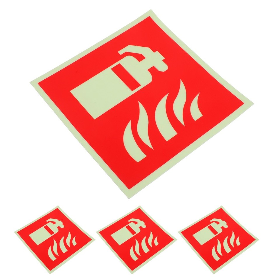 4 Pcs Fire Safety Sticker Sign Square Extinguisher Decal Adhesive Label ...