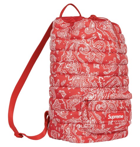 Supreme Puffer Backpack Red Paisley FW22 Water Resistant Pertex Poly 30L New - Picture 2 of 9